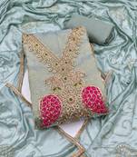 sea green unstitched beads work with embroidered dupatta viscose salsa dress material
