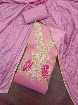 purple unstitched beads work with embroidered dupatta viscose salsa dress material 4