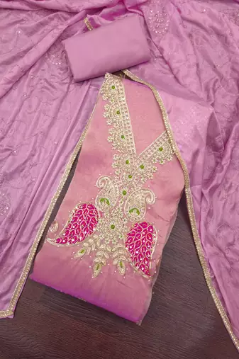 purple unstitched beads work with embroidered dupatta viscose salsa dress material