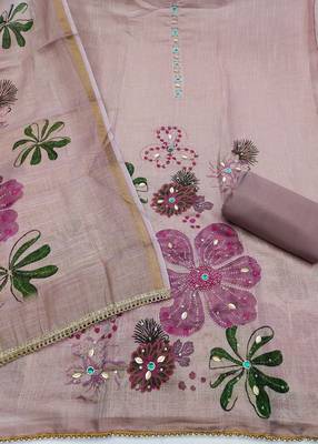 multi unstitched shimmer print handwork with printed dupatta linen dress material 2