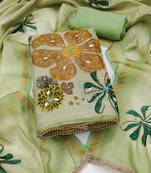 multi unstitched shimmer print handwork with printed dupatta linen dress material
