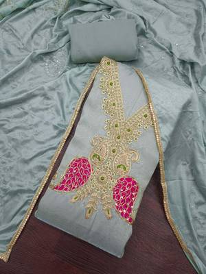 sea green unstitched beads work with embroidered dupatta viscose salsa dress material 4