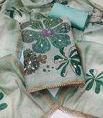 multi unstitched shimmer print handwork with printed dupatta linen dress material