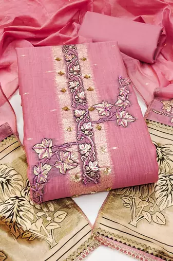 pink unstitched weaving handwork with woven dupatta dress material