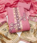 pink unstitched weaving handwork with woven dupatta dress material