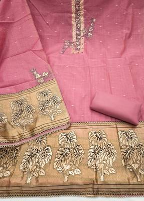 pink unstitched weaving handwork with woven dupatta dress material 2