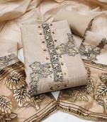 beige unstitched weaving handwork with woven dupatta dress material