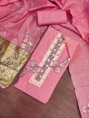 pink unstitched weaving handwork with woven dupatta dress material 4