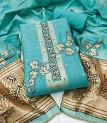 sea green unstitched weaving handwork with woven dupatta dress material