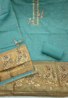 sea green unstitched weaving handwork with woven dupatta dress material 2