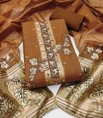 brown unstitched weaving handwork with woven dupatta dress material