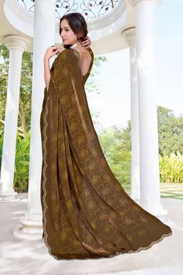 Mustard color fendy satin silk two tone digital printed saree 4