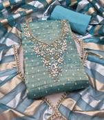sea green unstitched thread work beads work with dupatta salsa butti dress material