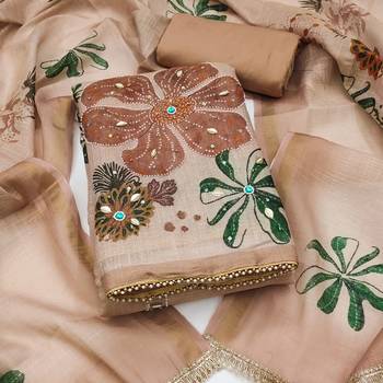 multi unstitched shimmer print handwork with printed dupatta linen dress material 1