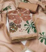 multi unstitched shimmer print handwork with printed dupatta linen dress material