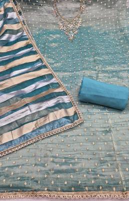 sea green unstitched thread work beads work with dupatta salsa butti dress material 2