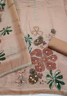 multi unstitched shimmer print handwork with printed dupatta linen dress material 2
