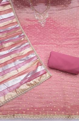 purple unstitched thread work beads work with dupatta salsa butti dress material 2