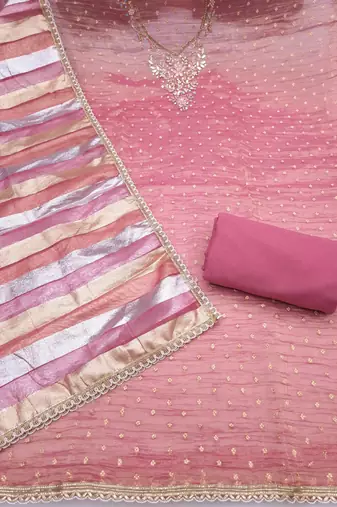 purple unstitched thread work beads work with dupatta salsa butti dress material