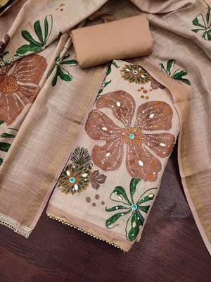 multi unstitched shimmer print handwork with printed dupatta linen dress material 4