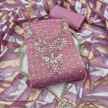 lavender unstitched thread work beads work with dupatta salsa butti dress material 1