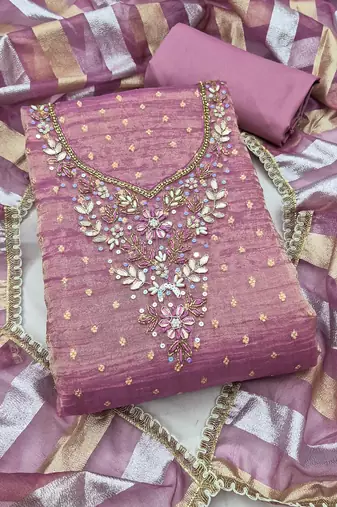 lavender unstitched thread work beads work with dupatta salsa butti dress material