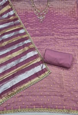 lavender unstitched thread work beads work with dupatta salsa butti dress material 2