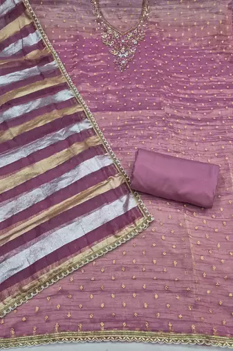 lavender unstitched thread work beads work with dupatta salsa butti dress material
