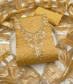 mustard unstitched thread work beads work with dupatta salsa butti dress material