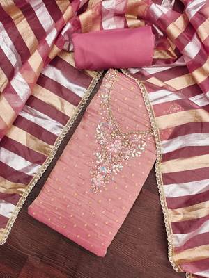 purple unstitched thread work beads work with dupatta salsa butti dress material 4