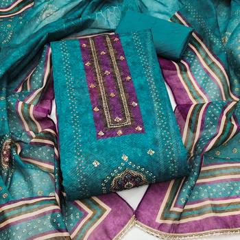 multi unstitched digital print handwork with digital printed dupatta silk blend dress material 1