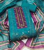 multi unstitched digital print handwork with digital printed dupatta silk blend dress material