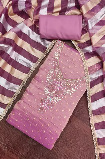 lavender unstitched thread work beads work with dupatta salsa butti dress material