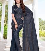 Navy blue color fendy satin silk two tone digital printed saree