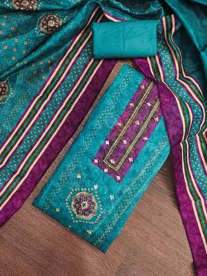 multi unstitched digital print handwork with digital printed dupatta silk blend dress material 4
