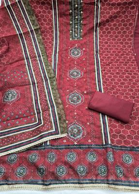 multi unstitched digital print handwork with digital printed dupatta silk blend dress material 2