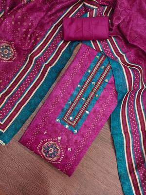 multi unstitched digital print handwork with digital printed dupatta silk blend dress material 4