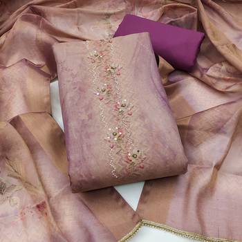 multi unstitched shimmer print handwork with printed dupatta linen dress material 1