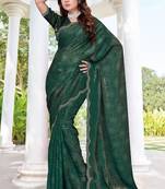 Rama green color fendy satin silk two tone digital printed saree