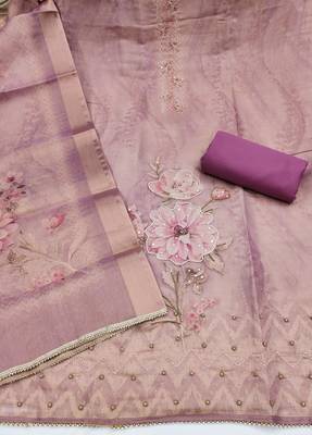 multi unstitched shimmer print handwork with printed dupatta linen dress material 2