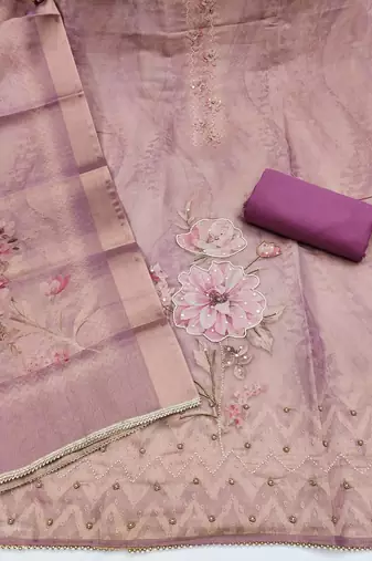 multi unstitched shimmer print handwork with printed dupatta linen dress material