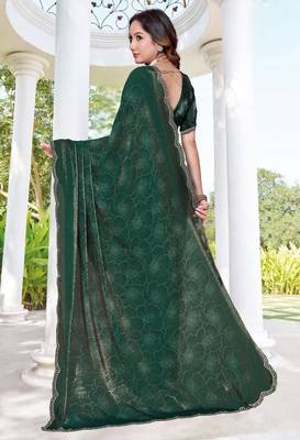 Rama green color fendy satin silk two tone digital printed saree 4