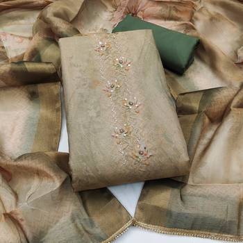 multi unstitched shimmer print handwork with printed dupatta linen dress material 1