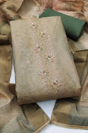 multi unstitched shimmer print handwork with printed dupatta linen dress material