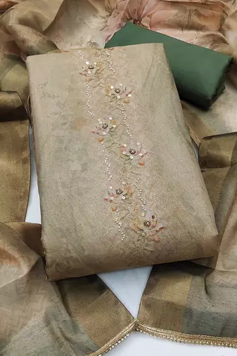 multi unstitched shimmer print handwork with printed dupatta linen dress material