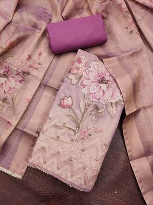 multi unstitched shimmer print handwork with printed dupatta linen dress material 4