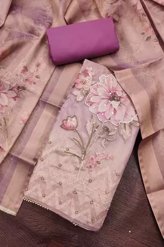 multi unstitched shimmer print handwork with printed dupatta linen dress material