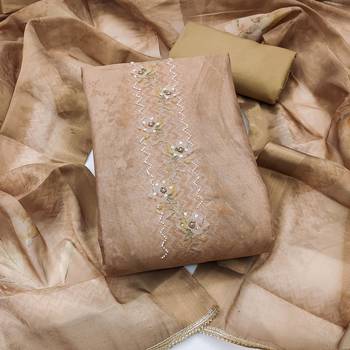 multi unstitched shimmer print handwork with printed dupatta linen dress material 1