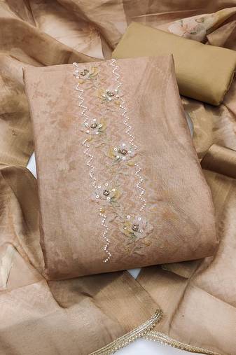 multi unstitched shimmer print handwork with printed dupatta linen dress material