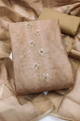multi unstitched shimmer print handwork with printed dupatta linen dress material